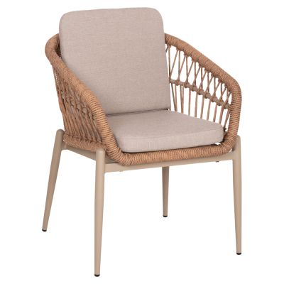 ALUMINUM ARMCHAIR GALDIN HM6272.03 CAPPUCCINO FRAME-BEIGE CUSHIONS--P.E. RATTAN 65x60x76Hcm