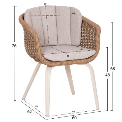 DINING CHAIR VICTUS HM6559.02 ALUMINUM & OLEFIN IN BEIGE--TWIST WICKER 60x62x76Hcm.