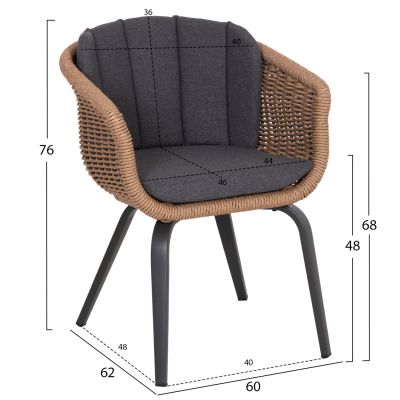 DINING CHAIR VICTUS HM6559.01 ALUMINUM & OLEFIN IN GREY--TWIST WICKER 60x62x76Hcm.