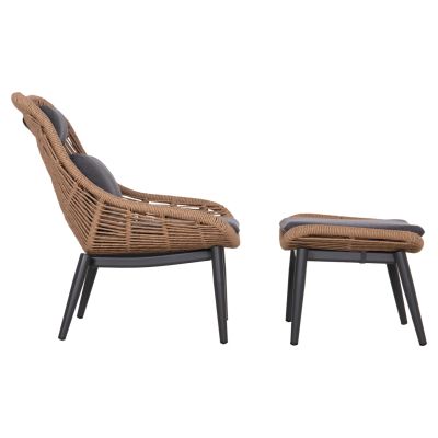 LOUNGE CHAIR WITH FOOTREST REMVAZZO HM6561.01 ALUMINUM IN GREY--WICKER 90x85x96Hcm.