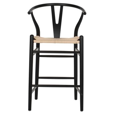 BAR STOOL BRAVE HM9405.02 WITH WISHBONE BACK BEECH WOOD BLACK--WHITE ROPE 48x53x100Hcm.