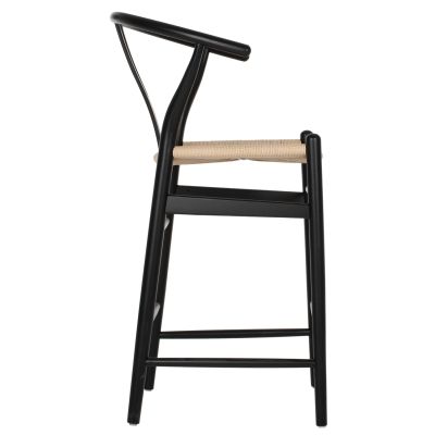 BAR STOOL BRAVE HM9405.02 WITH WISHBONE BACK BEECH WOOD BLACK--WHITE ROPE 48x53x100Hcm.
