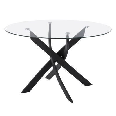 Dining Table Round metallic Black with glass Φ120x75Ηcm. HM8733.01