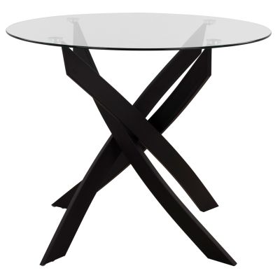 Dining Table Round metallic Black with glass Φ120x75Ηcm. HM8733.01