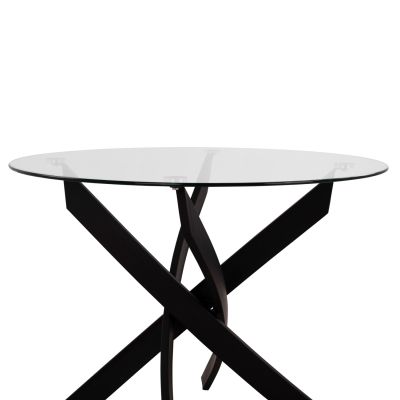 Dining Table Round metallic Black with glass Φ120x75Ηcm. HM8733.01
