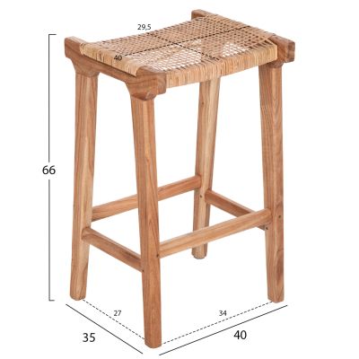 STOOL MEDIUM HEIGHT MINDI WOOD AND RATTAN SEAT 40X35X66Hcm.HM9382.11