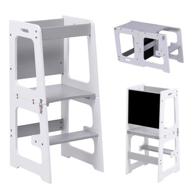 LEARNING TOWER WITH BLACKBOARD RICKI HM18345.03 PINE WOOD IN WHITE/GREY 37x40x84Hcm