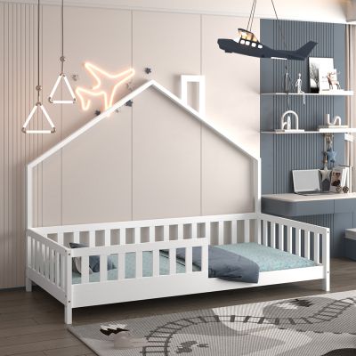 BED FOR KIDS HOUSER HM740.03 t.MONTESSORI SOLID PINE WOOD IN WHITE--FOR 190x90cm.