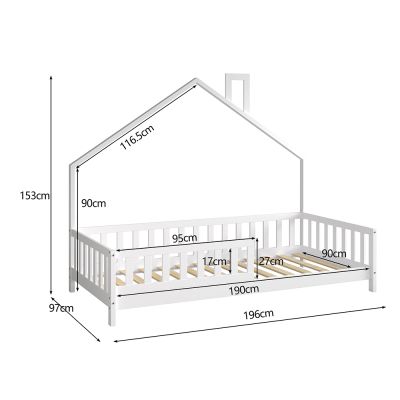 BED FOR KIDS HOUSER HM740.03 t.MONTESSORI SOLID PINE WOOD IN WHITE--FOR 190x90cm.