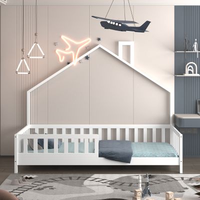 BED FOR KIDS HOUSER HM740.03 t.MONTESSORI SOLID PINE WOOD IN WHITE--FOR 190x90cm.