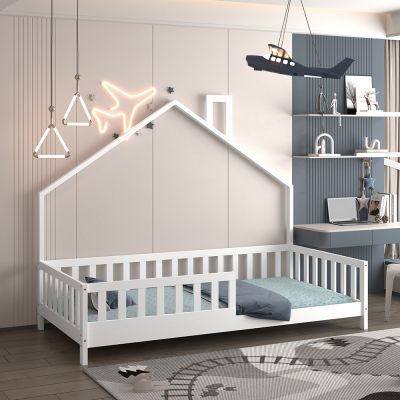 BED FOR KIDS HOUSER HM740.03 t.MONTESSORI SOLID PINE WOOD IN WHITE--FOR 190x90cm.