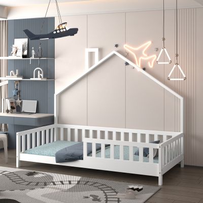 BED FOR KIDS HOUSER HM740.03 t.MONTESSORI SOLID PINE WOOD IN WHITE--FOR 190x90cm.