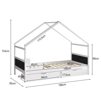 KIDS' BED WITH DRAWERS FB9741.01 t.MONTESSORI--PINE WOOD IN WHITE FOR MATTRESS 190x90cm