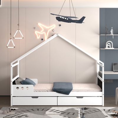 KIDS' BED WITH DRAWERS FB9741.01 t.MONTESSORI--PINE WOOD IN WHITE FOR MATTRESS 190x90cm