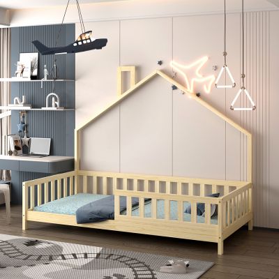 BED FOR KIDS HOUSER HM740.01 t.MONTESSORI SOLID PINE WOOD IN NATURAL WOOD--FOR 190x90cm.