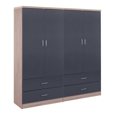 WARDROBE 4-LEAF WITH 4 DRAWERS REINA HM21259 MELAMINE GREY-SONAMA 160x42x180Η