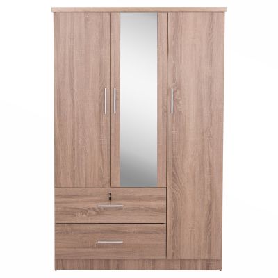 WARDROBE WITH MIRROR & SHELVES JARRY HM2485.11 MELAMINE IN SONAMA OAK 119x48x183Hcm.