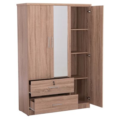 WARDROBE WITH MIRROR & SHELVES JARRY HM2485.11 MELAMINE IN SONAMA OAK 119x48x183Hcm.