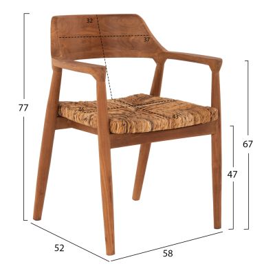 КРЕСЛО HM9401.01 МАСИВ ТИК ЕСТЕСТВЕН 58x52x77H см.