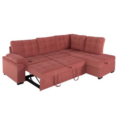 SOFABED RIGHT CORNER JADE HM3144.03R DUSTY PINK VELVET 250x80-180x73-88Hcm.