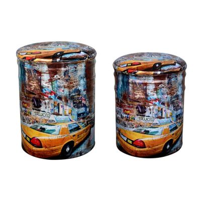 Metallic set 2 pieces Stool with storage space & PU HM267 Yellow