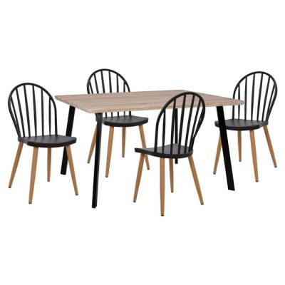 Set 5 pieces Table Sonama & Polypropylene black chairs with metallic legs HM11038