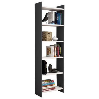 BOOKCASE CLASSIKER HM9226.13 MELAMINE DARK GREY-WHITE 48,5x22x160Hcm.