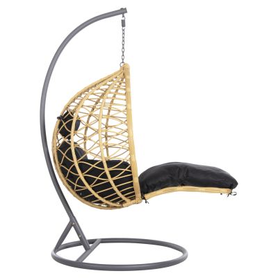 SINGLE HANGING NEST WITH FOOTREST GRACIE HM5755.02 BEIGE SYNTHETIC RATTAN-GREY STEEL FRAME Φ104x200Hcm.