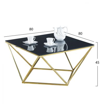 Coffee table Willow HM8613.01 with  black glass and gilded base 80X80X45 cm