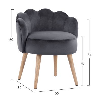 Stool with back Elise HM8628.01 Grey Velvet 55x52x60cm