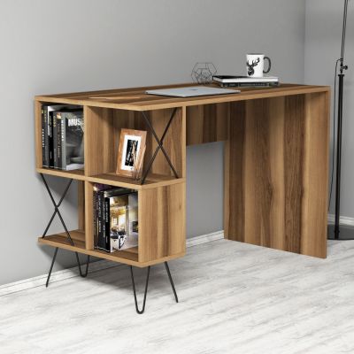 STUDY DESK HM9509.02 MELAMINE WALNUT WITH SHELVES 120x60x78.8Hcm.