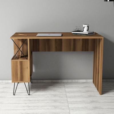 STUDY DESK HM9509.02 MELAMINE WALNUT WITH SHELVES 120x60x78.8Hcm.