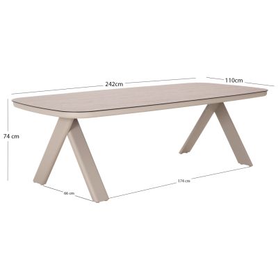 DINING TABLE CRANFIELD SM6499.02 ALUMINUM IN BEIGE--GLASS 242x110x74Hcm.
