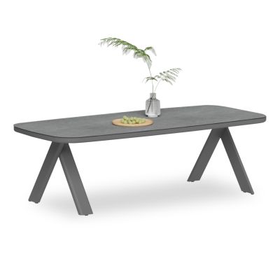 DINING TABLE CRANFIELD SM6499.01 DARK GREY ALUMINUM--GLASS 242x110x74Hcm.