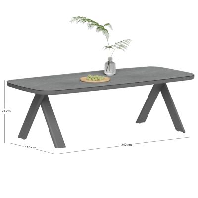 DINING TABLE CRANFIELD SM6499.01 DARK GREY ALUMINUM--GLASS 242x110x74Hcm.
