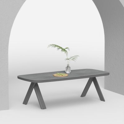 DINING TABLE CRANFIELD SM6499.01 DARK GREY ALUMINUM--GLASS 242x110x74Hcm.