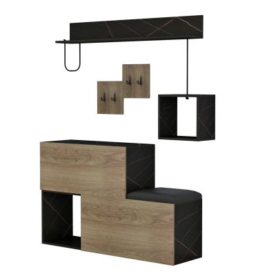 ENTRYWAY FURNITURE SET CERB HM8957.12 MELAMINE IN NATURAL-BLACK MARBLE 120x20x72Hcm.