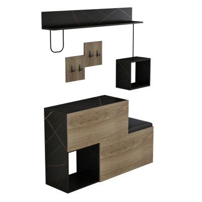 ENTRYWAY FURNITURE SET CERB HM8957.12 MELAMINE IN NATURAL-BLACK MARBLE 120x20x72Hcm.