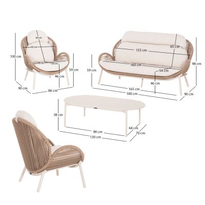 OUTDOOR LOUNGE SET 4PCS RIVEN SM6394.01 IVORY ALUMINUM-ROPE-BEIGE FABRIC