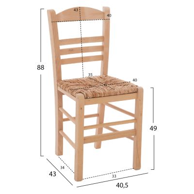 Traditional chair with straw unpainted HM10369.02