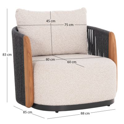 LOUNGE ARMCHAIR AUGUSTUS SM6454.01 GREY ALUMINUM--ROPE--OLEFIN 88x85x83H