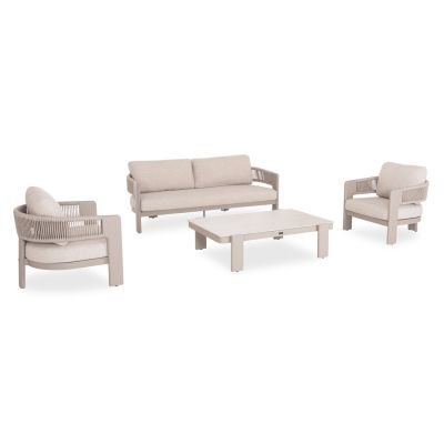 LOUNGE SET 4PCS BARON SM6478.04 BEIGE ALUMINUM--LIGHT GREY ROPE-OLEFIN