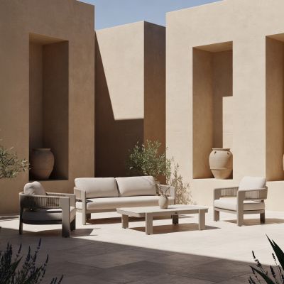 LOUNGE SET 4PCS BARON SM6478.04 BEIGE ALUMINUM--LIGHT GREY ROPE-OLEFIN