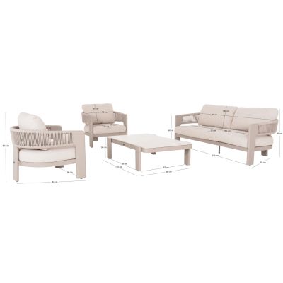 LOUNGE SET 4PCS BARON SM6478.04 BEIGE ALUMINUM--LIGHT GREY ROPE-OLEFIN