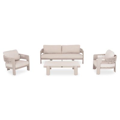 LOUNGE SET 4PCS BARON SM6478.04 BEIGE ALUMINUM--LIGHT GREY ROPE-OLEFIN