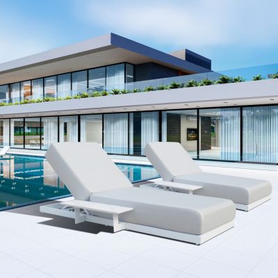 SUNLOUNGER WITH INTEGRATED SIDE TABLE SUBLIME SM6560.02 WHITE ALUMINUM & SINTERED STONE 193x69x26H