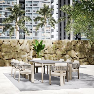 DINING CHAIR BARON SM6482.04 ALUMINUM - ROPE - OLEFIN FABRIC IN BEIGE 59x59x73.5H