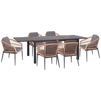 OUTDOOR DINING SET 7PCS KRUM HM21157 DARK GREY ALUMINUM--P.E. RATTAN