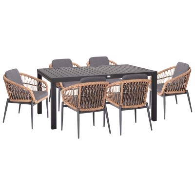 OUTDOOR DINING SET 7PCS KRUM HM21157 DARK GREY ALUMINUM--P.E. RATTAN