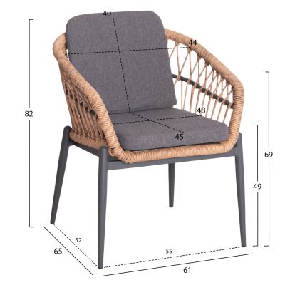 OUTDOOR DINING SET 7PCS KRUM HM21157 DARK GREY ALUMINUM--P.E. RATTAN